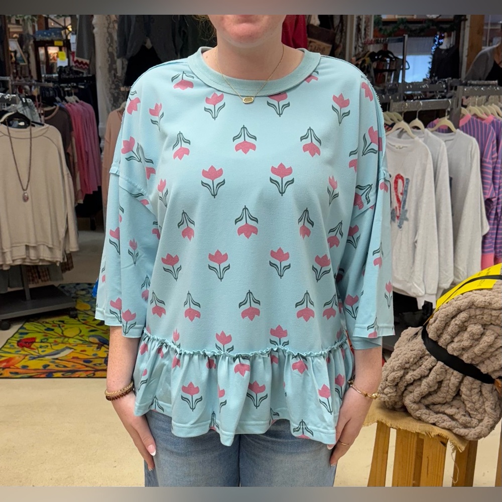 Floral Print Ruffle Bottom Top by Easel NWT